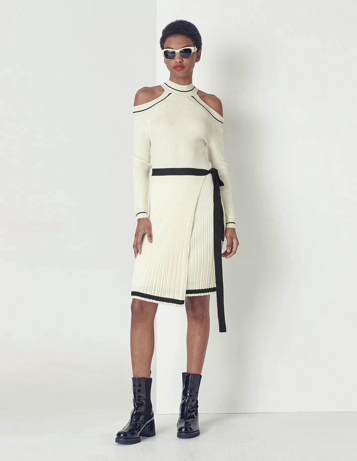 MARYLING Off shoulder black white knit dress