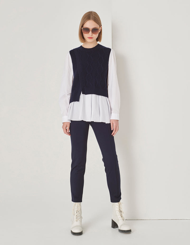 MARYLING Blue And White Asymmetric Knit Woven Sweater