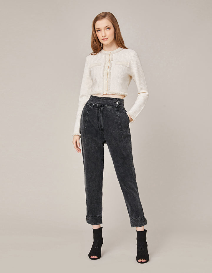 MARYLING HIGH-WAIST MEDIUM WASH ROLLED HEM JEANS