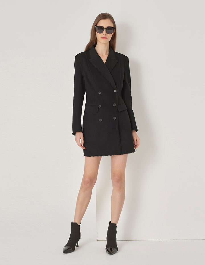 MARYLING Black Classic Suit Collar Midi Wool Coat