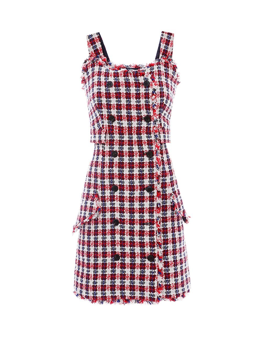 MARYLING Tweed Double Breasted Sleeveless Suspender Mini Dress