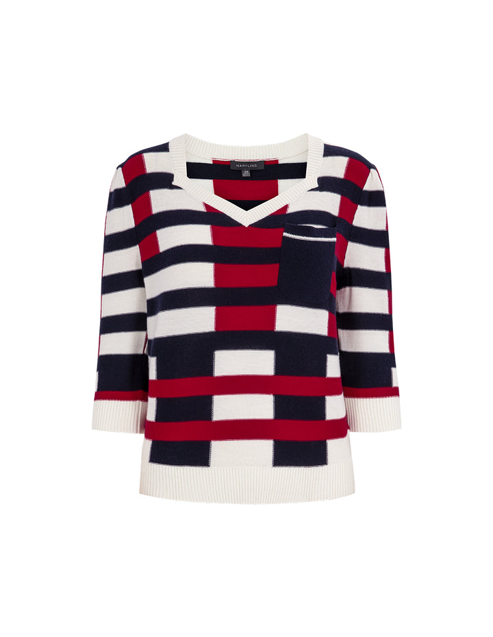 MARYLING Heart-Shaped Collared Wool Jacquard Knitted Top