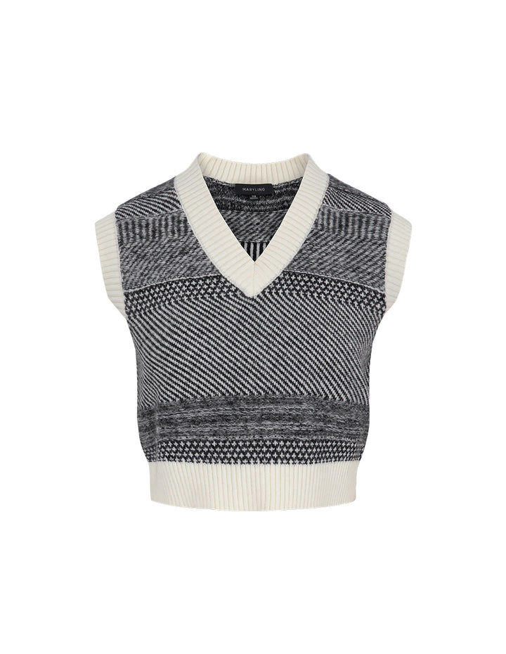 MARYLING Gradient Light Grey V-Neck Short Knit Vest