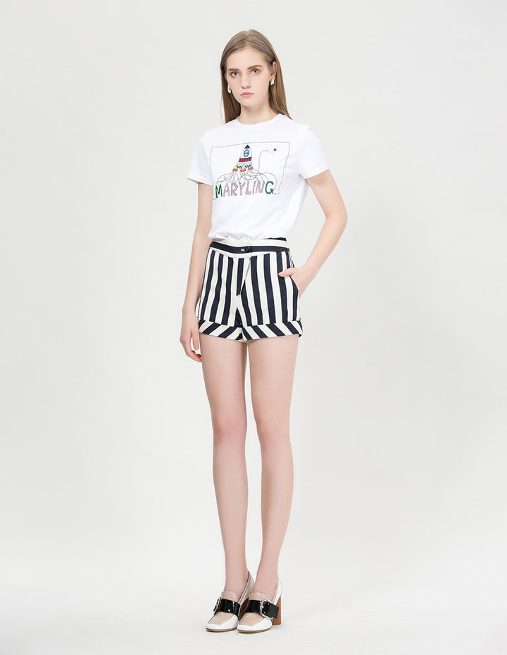 MARYLING Chic Strip Pattern Slim Fit Shorts