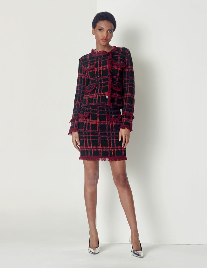 Maryling Black And Red Plaid Fringed Small A-Skirt