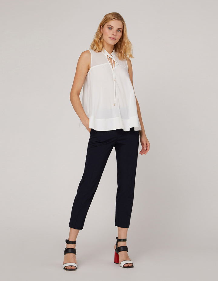MARYLING White neckline sleeveless loose A-shaped hem top