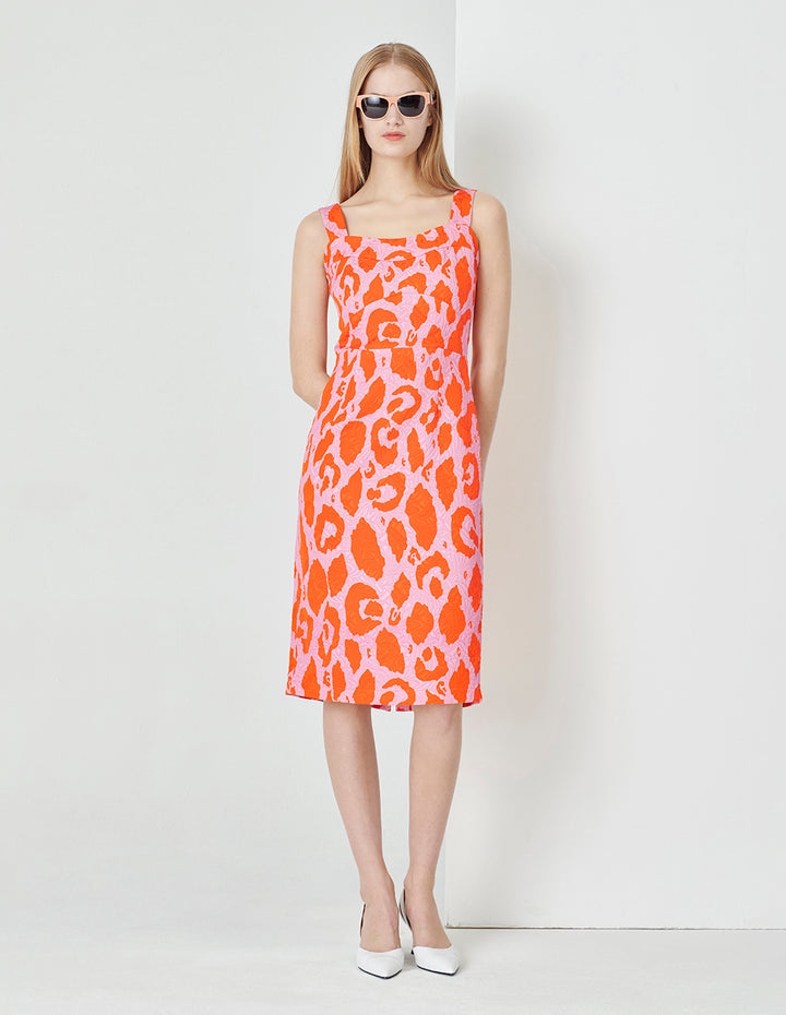 MARYLING Sling Straight Slit Jacquard Dress