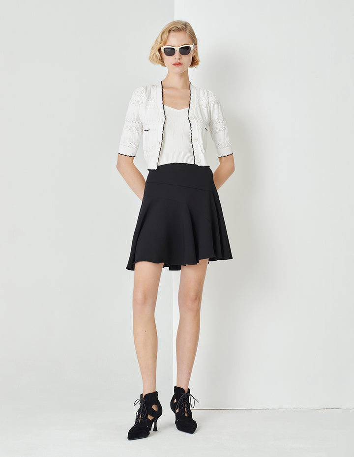 MARYLING Black and white contrast V-neck knitted cardigan