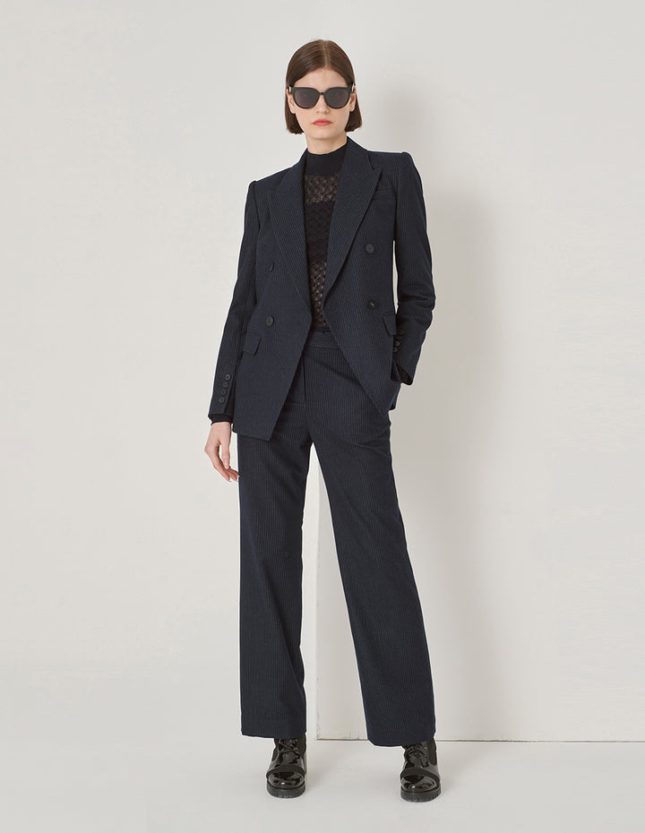 Maryling Navy Striped Straight-Fit Trousers