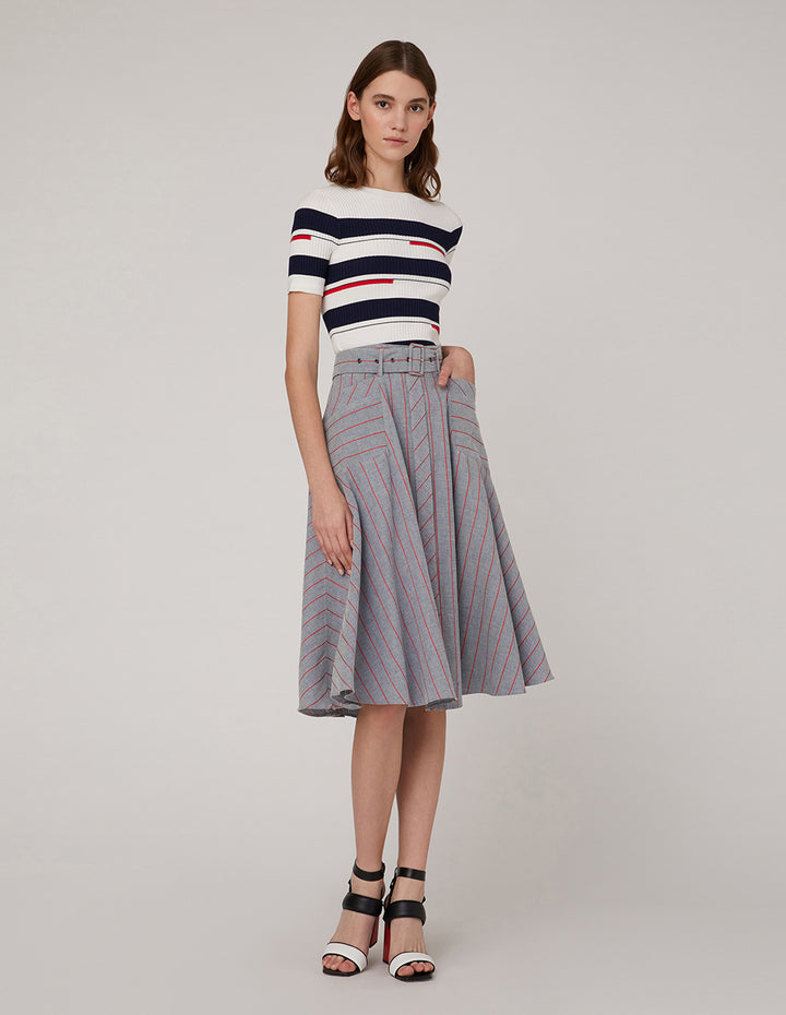MARYLING Striped A-hem skirt