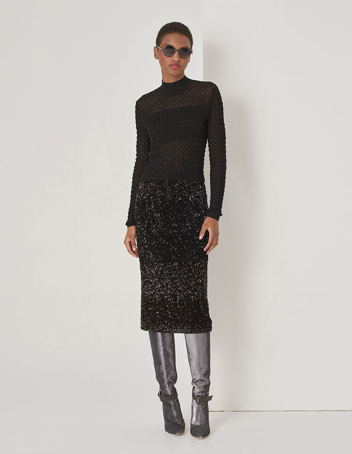 MARYLING Black Mock Neck Knit Sweater