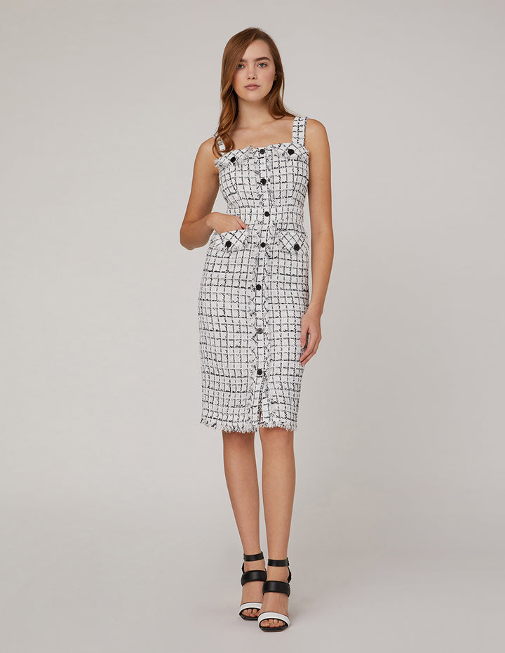 MARYLING Checked Strap Tweed Dress