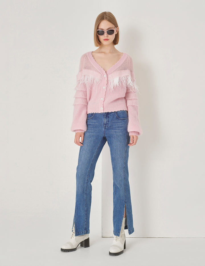 MARYLING Cherry Pink Mohair Cardigan