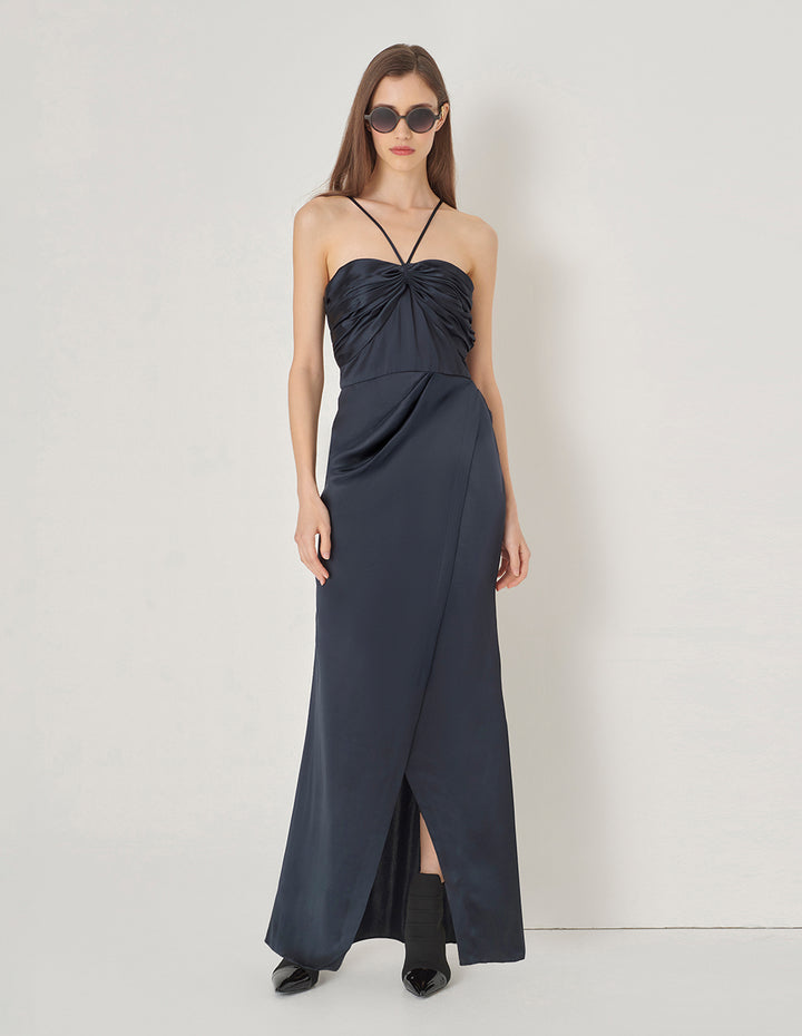 MARYLING Dark Blue Strapless Fishtail Slit Dress