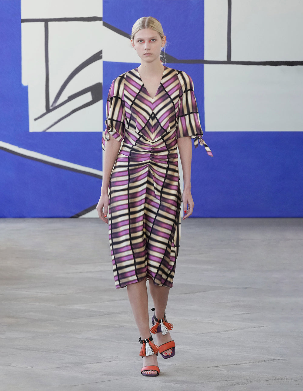 MARYLING Pink plaid silk print dress