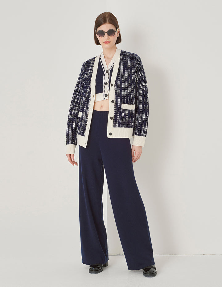 MARYLING Blue And White Contrast Knitted Cardigan