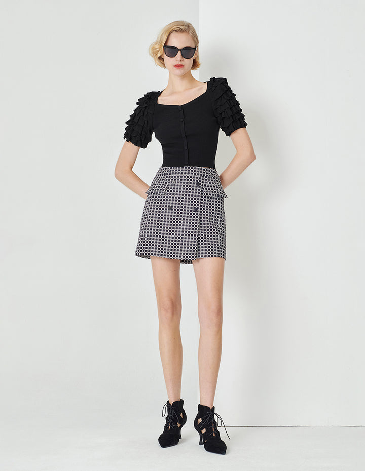 MARYLING Black Ruffle Sleeve Short Top