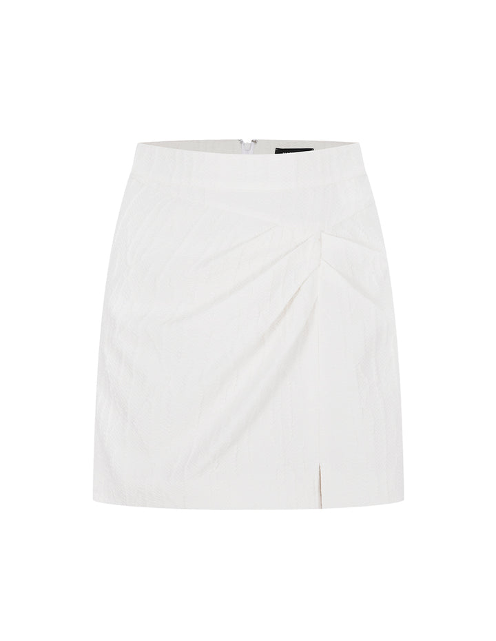 MARYLING Off-White Side Slit Pleated Mini Jacquard Skirt