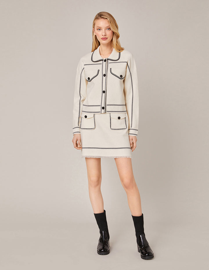 MARYLING CONTRAST STICTHING KNITTED SKIRT