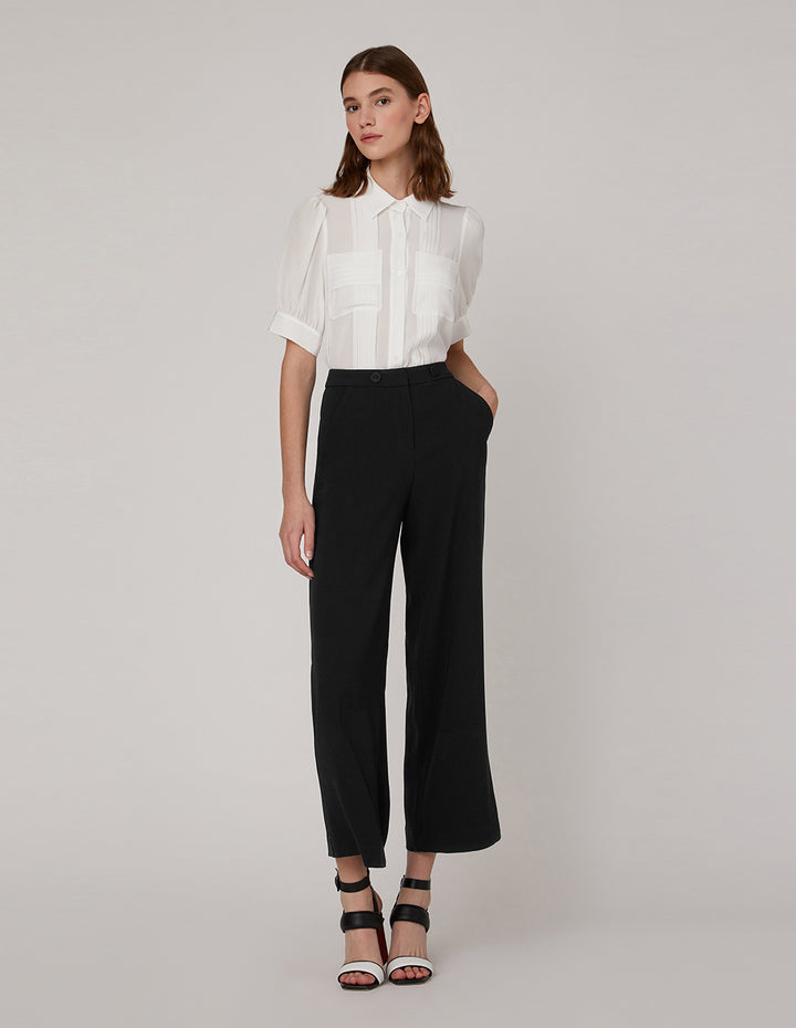 MARYLING Pleated Design Chest Pocket And Puff Sleeves