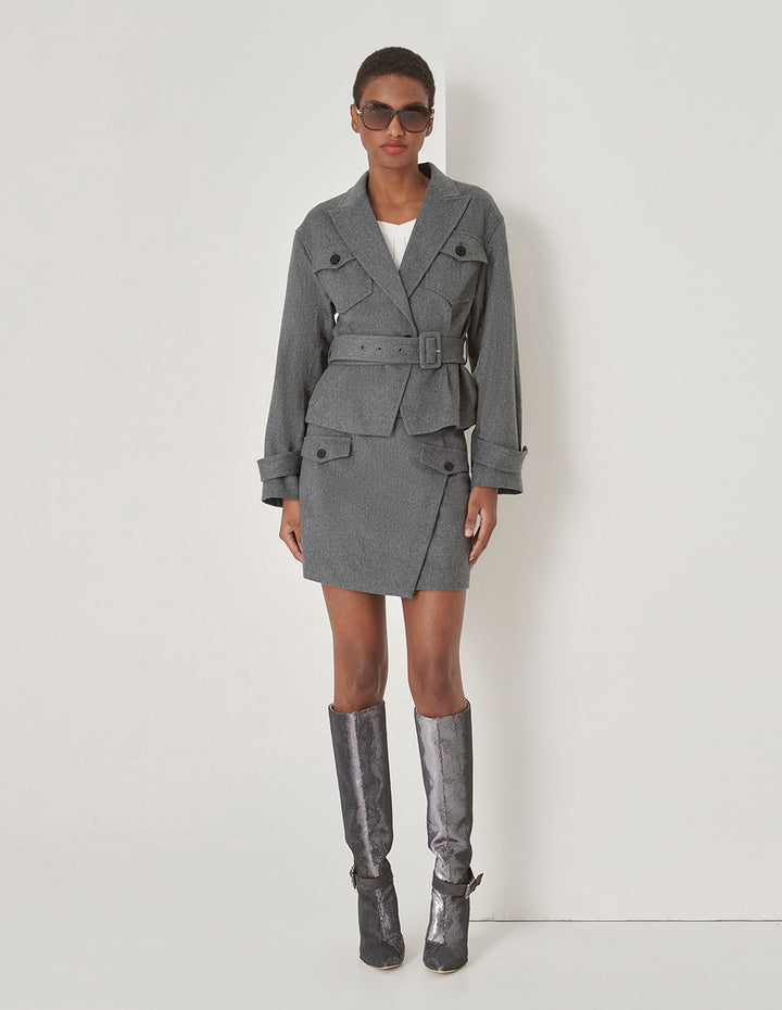 MARYLING Gray Contrast Button Detail Small A Skirt