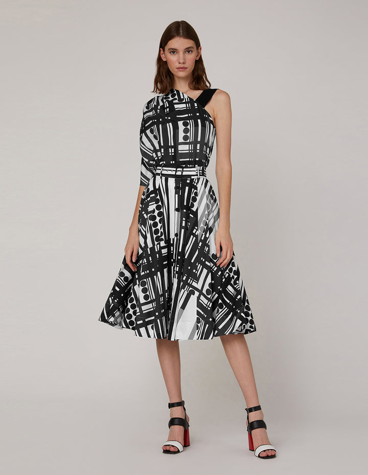 MARYLING Black white polka dots striped prints sloping shoulder