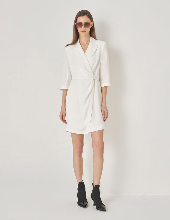 MARYLING White Suit Waist Pleated Dress