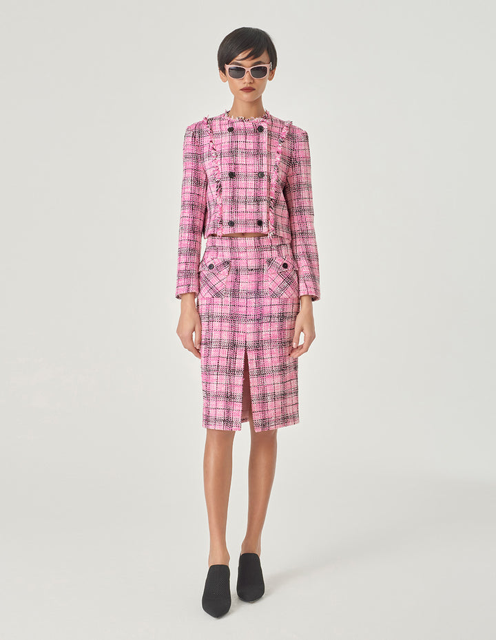 MARYLING Checked Tweed Bomber Jacket