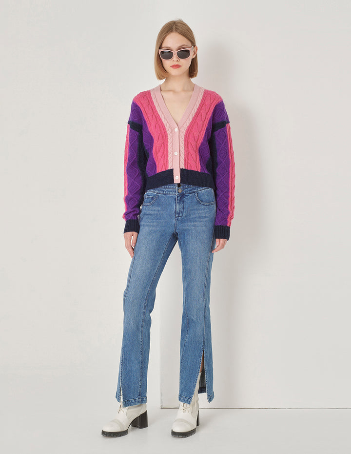 MARYLING Rose Pink Gradient Knitted Cardigan