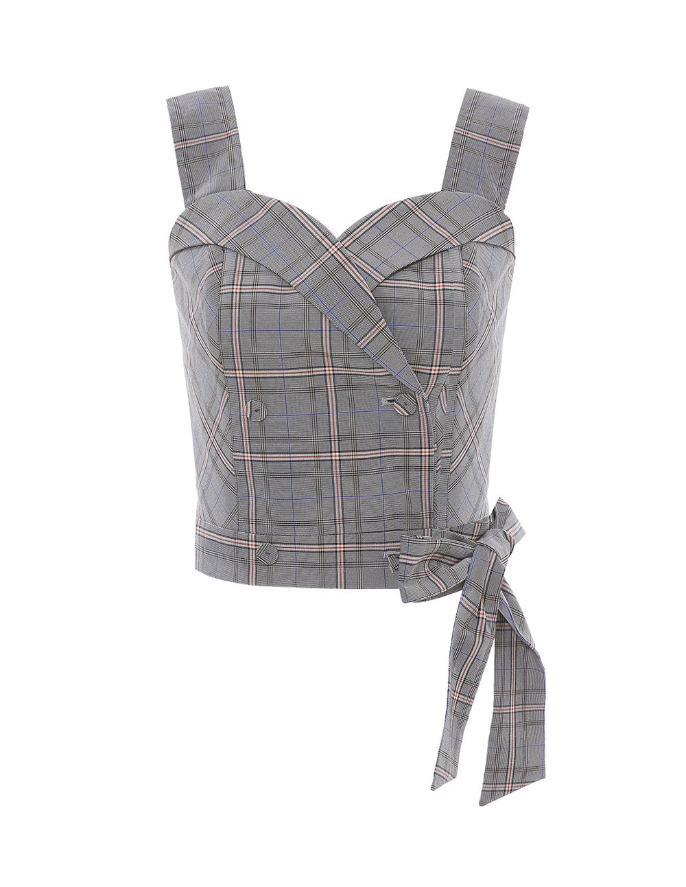 MARYLING Plaid Pattern Sleeveless Sash Waist Top