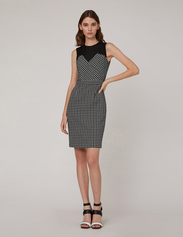 MARYLING Black white sleeveless plaid dress