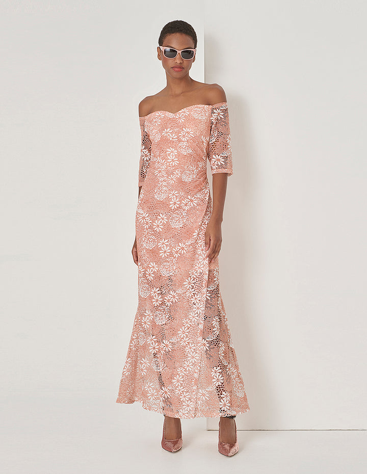 MARYLING Pink One-Line Neckline Fishtail Lace Dress