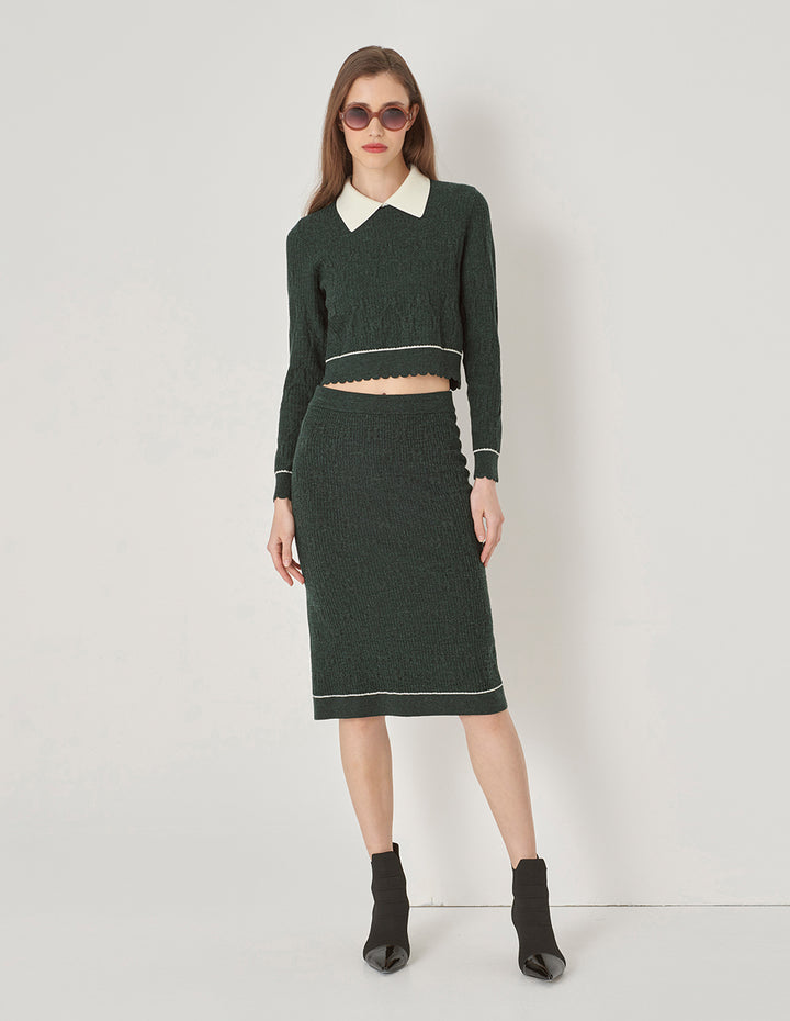 MARYLING Dark Green Jacquard Knit Skirt