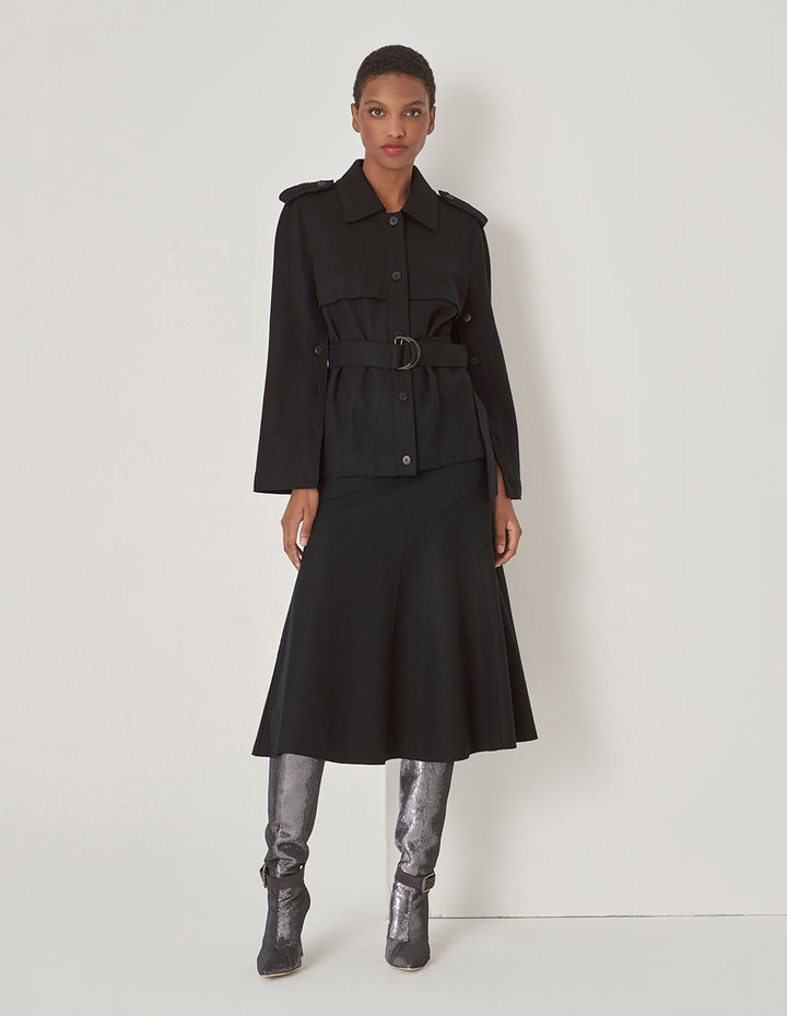MARYLING Black Button-Sleeve Detail Belted Jacket