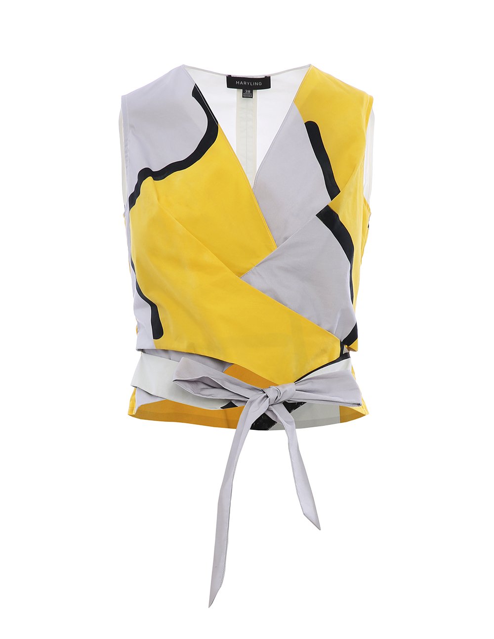 MARYLING Cotton V Neck Contrast Color Sleeveless Cropped Blouse