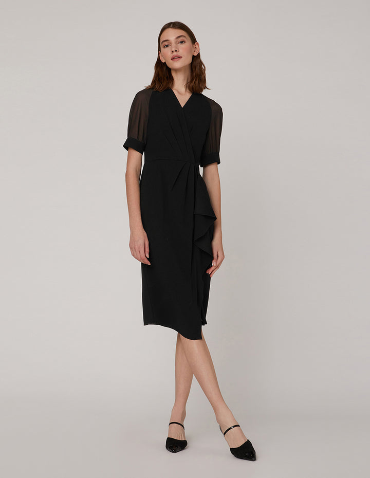 MARYLING Black georgette sleeves dress