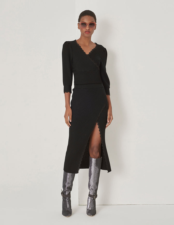 MARYLING Knit And Lace Skirt With Side Slits