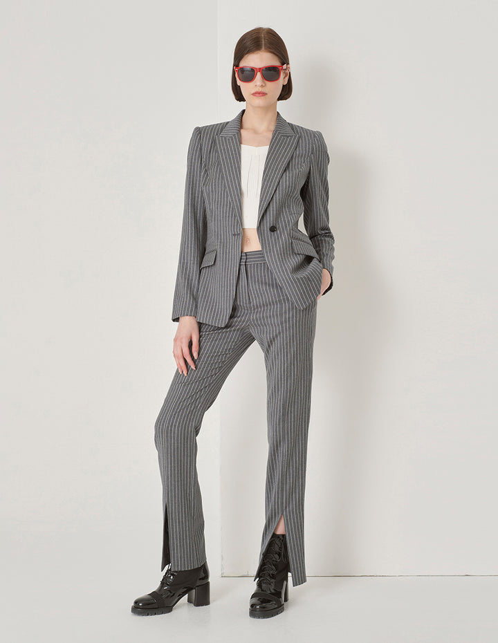 MARYLING Off-White Striped Slit Suit Trousers