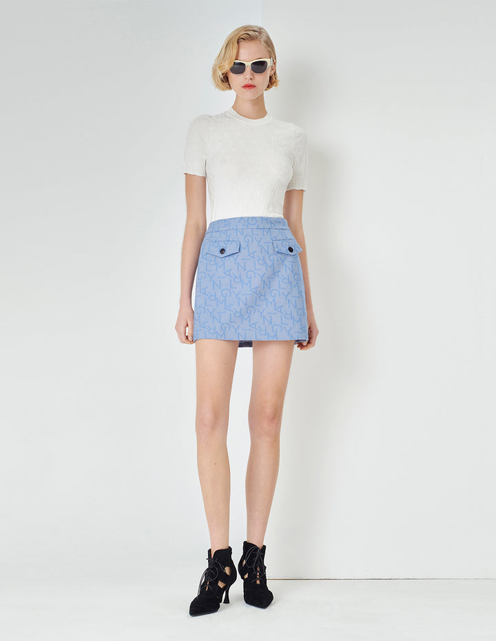 MARYLING Beige Round Neck Short-Sleeved Knitted Top