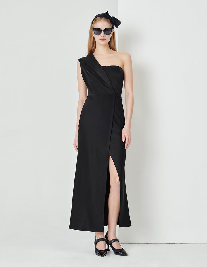 MARYLING One-Shoulder Suit Collar Side Slit Long Fishtail Dress