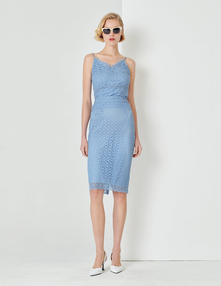 MARYLING Water Wave Blue Straight Body Package Hip Lace Skirt