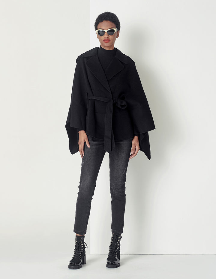 MARYLING Black Fashion Ladies Shawl Cape Coat