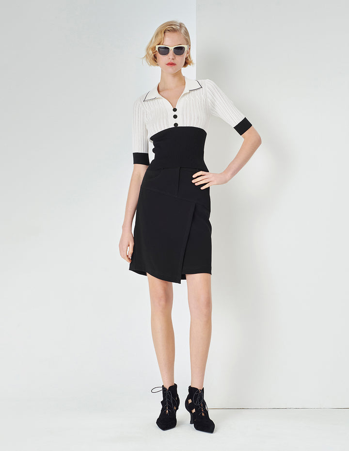 MARYLING White Tee Collar Colour block Knit Sweater