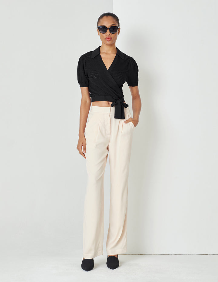 MARYLING Black Lapel Knit Sweater