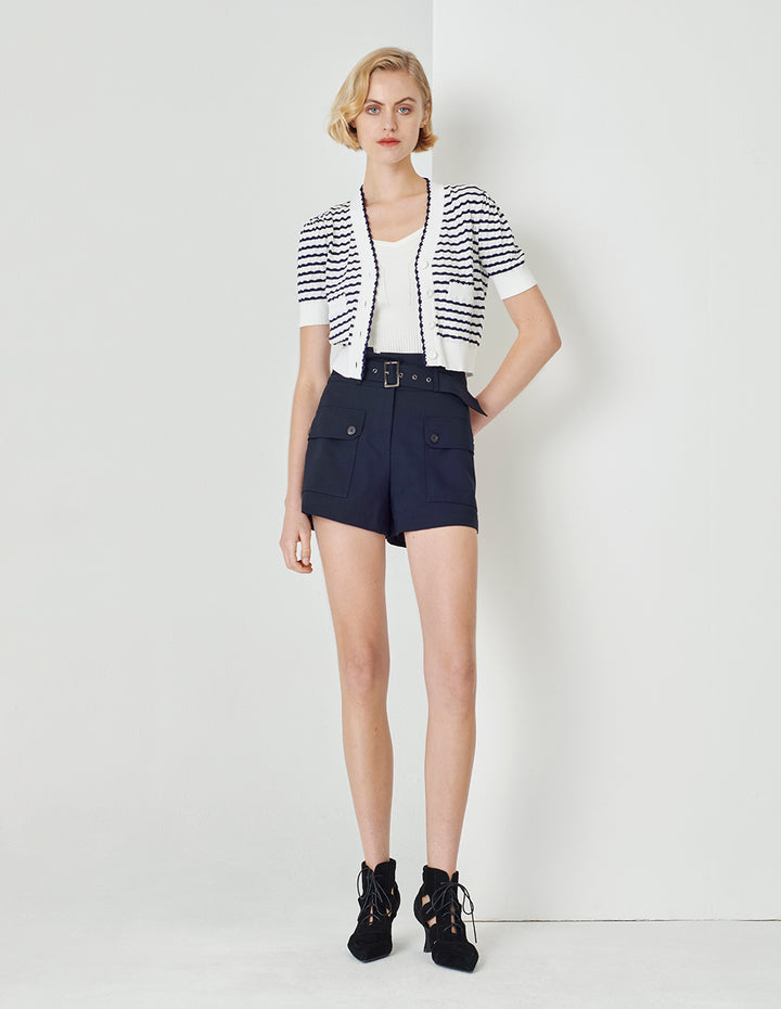 MARYLING Black And White Striped V-Neck Knitted Cardigan