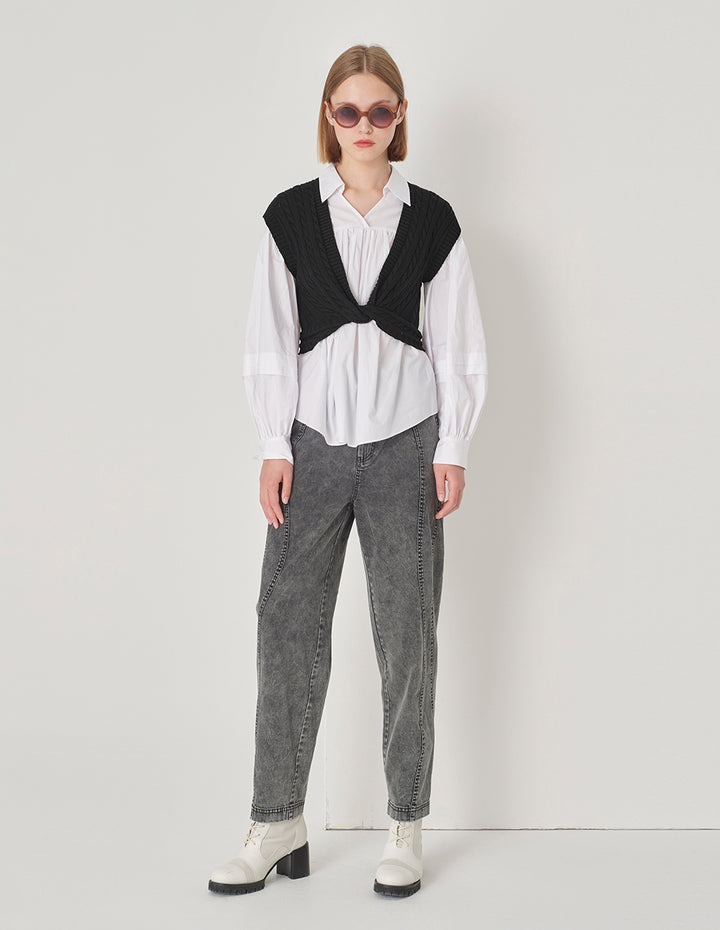 Maryling Black V-Neck Knot Waist Vest