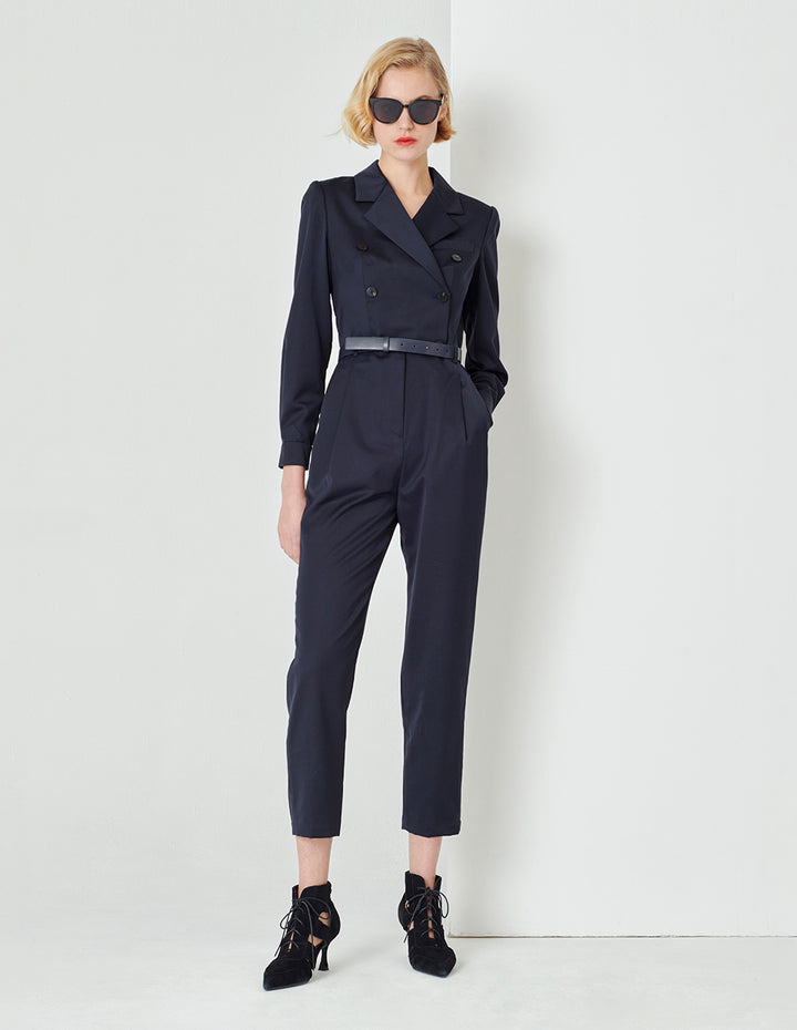 MARYLING Midnight Blue Lapel Double Breasted Jumpsuit