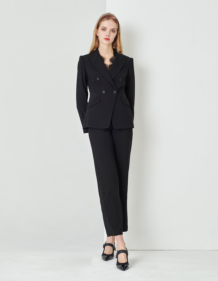 MARYLING Classic Black Flip Collar Double-Breasted Suit