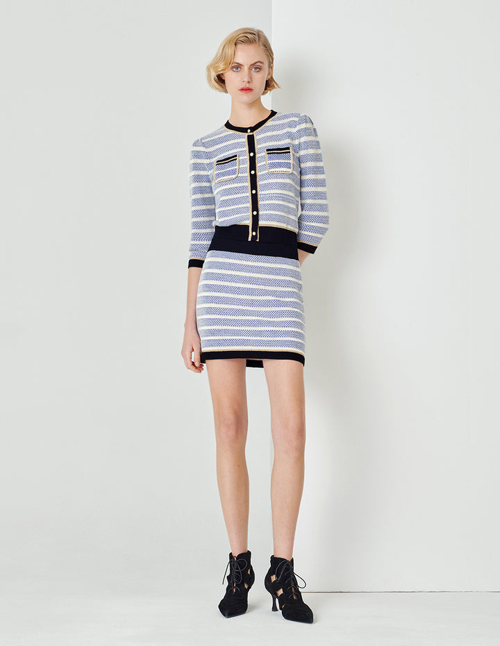 MARYLING Blue And White Striped Knitted Skirt