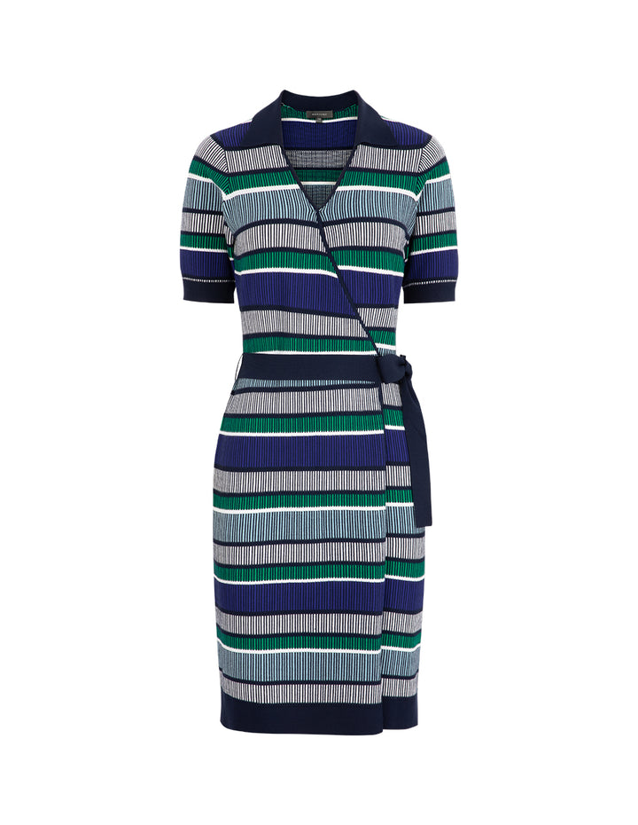 MARYLING Tonal Blue And Green Stripe Knitted Dress
